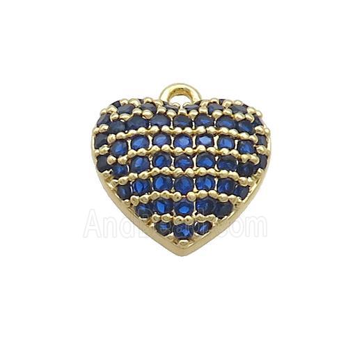 Copper Heart Pendant Pave Blue Zircon Gold Plated