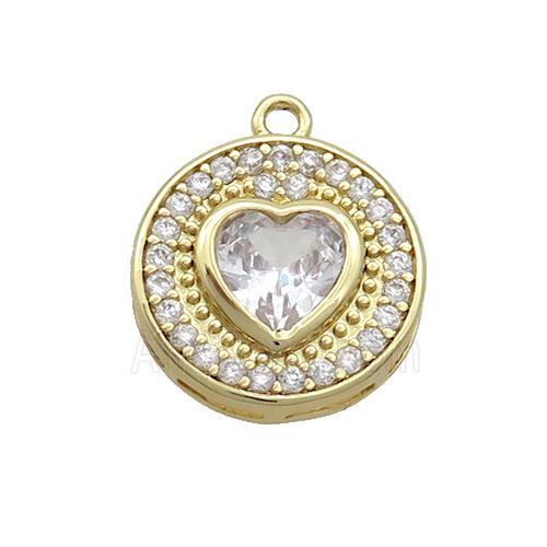 Copper Circle Pendant Pave Zircon Heart Gold Plated