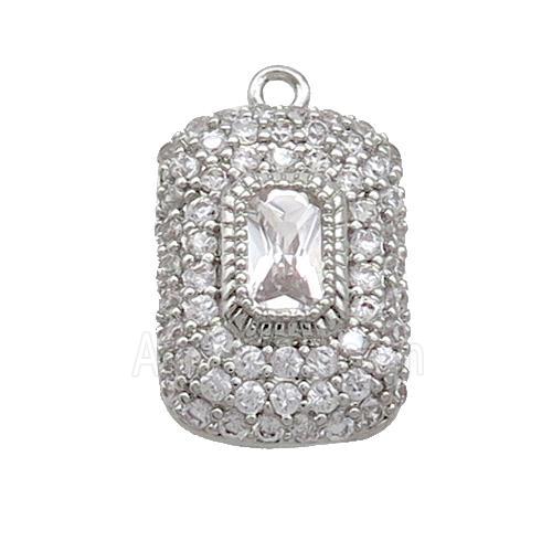 Copper Rectangle Pendant Pave Zircon Platinum Plated