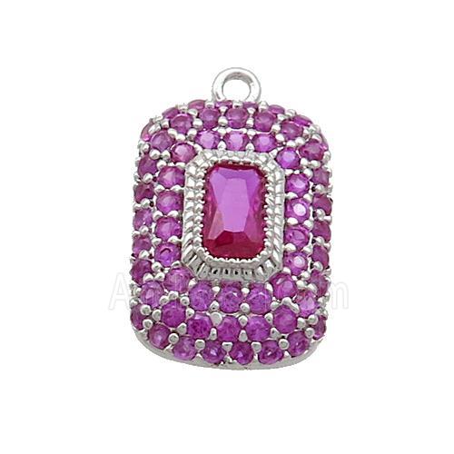 Copper Rectangle Pendant Pave Fuchsia Zircon Platinum Plated