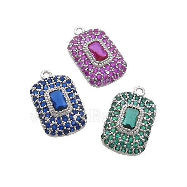 Copper Rectangle Pendant Pave Zircon Platinum Plated Mixed