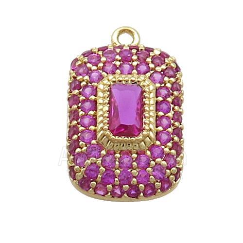 Copper Rectangle Pendant Pave Fuchsia Zircon Gold Plated