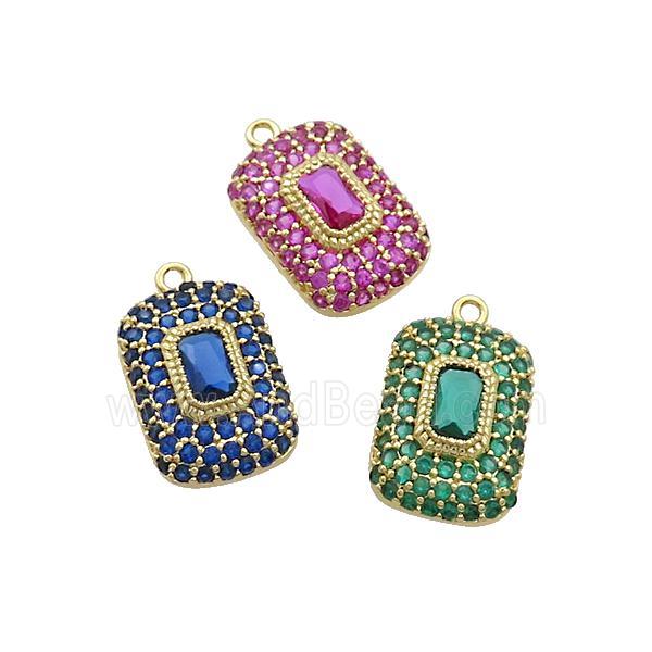 Copper Rectangle Pendant Pave Zircon Gold Plated Mixed