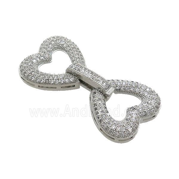 Copper Clasp Pave Zircon Platinum Plated Heart
