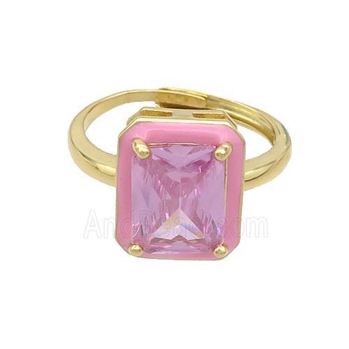 Copper Rings Pave Pink Crystal Glass Enamel Heart Adjustable Gold Plated