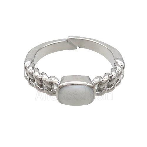 Copper Rings White Enamel Adjustable Platinum Plated