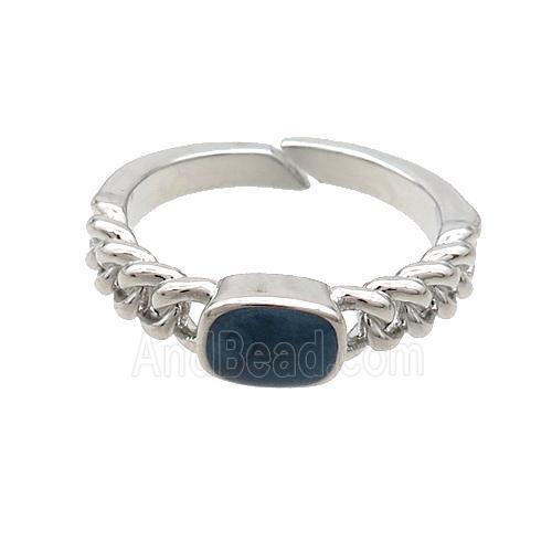 Copper Rings Darkblue Enamel Adjustable Platinum Plated