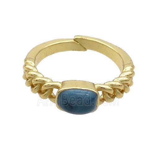 Copper Rings Green Enamel Adjustable Gold Plated