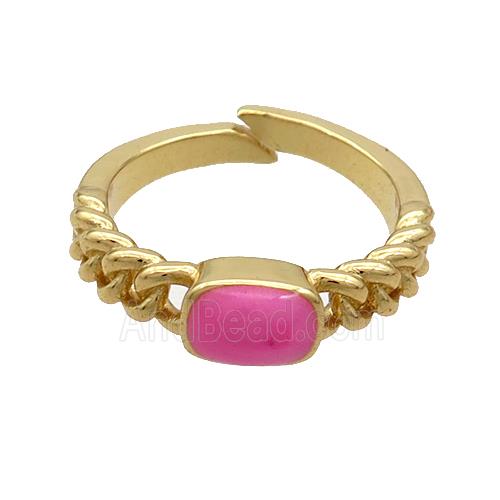 Copper Rings Hotpink Enamel Adjustable Gold Plated