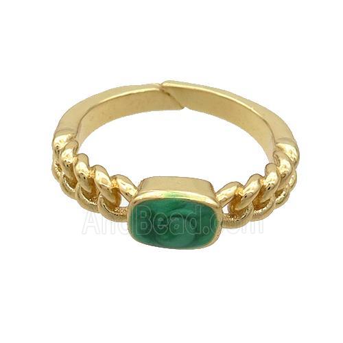 Copper Rings Green Enamel Adjustable Gold Plated
