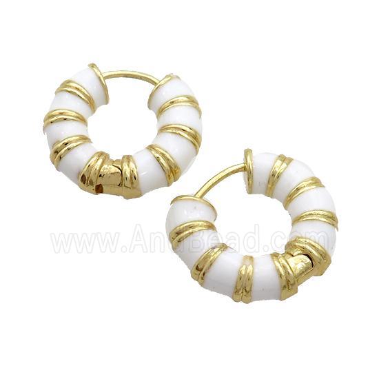 Copper Hoop Earrings White Enamel Gold Plated