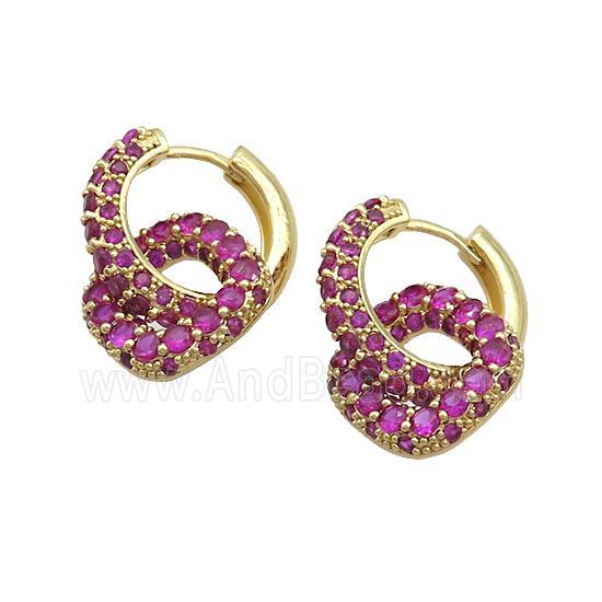 Copper Hoop Earrings Pave Fuchsia Zircon Gold Plated