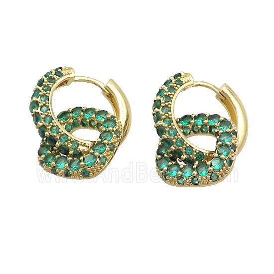 Copper Hoop Earrings Pave Green Zircon Gold Plated