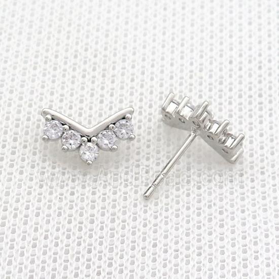 Copper Stud Earrings Pave Zircon Platinum Plated