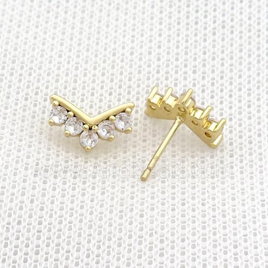 Copper Stud Earrings Pave Zircon Gold Plated