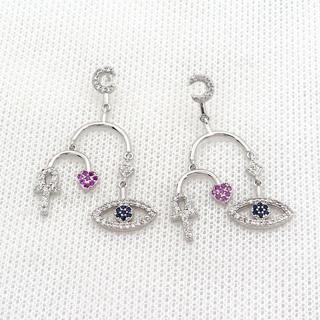 Copper Stud Earrings Pave Zircon Eye Platinum Plated