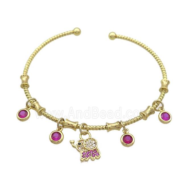Copper Bangles Pave Fuchsia Zircon Gold Plated