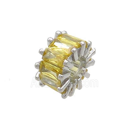 Copper Rondelle Beads Pave Yellow Zircon Large Hole Platinum Plated