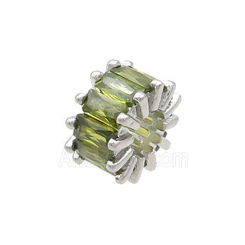 Copper Rondelle Beads Pave Olive Zircon Large Hole Platinum Plated