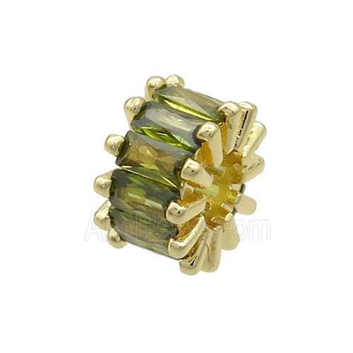 Copper Rondelle Beads Pave Olive Zircon Large Hole Gold Plated