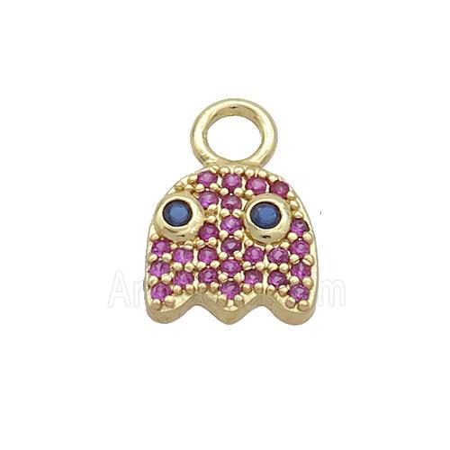 Halloween Ghost Charms Copper Pendant Pave Fuchsia Zircon Gold Plated