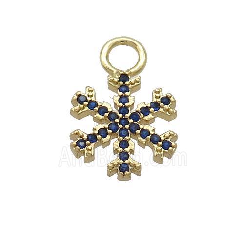 Copper Snowflake Pendant Pave Blue Zircon Christmas Gold Plated