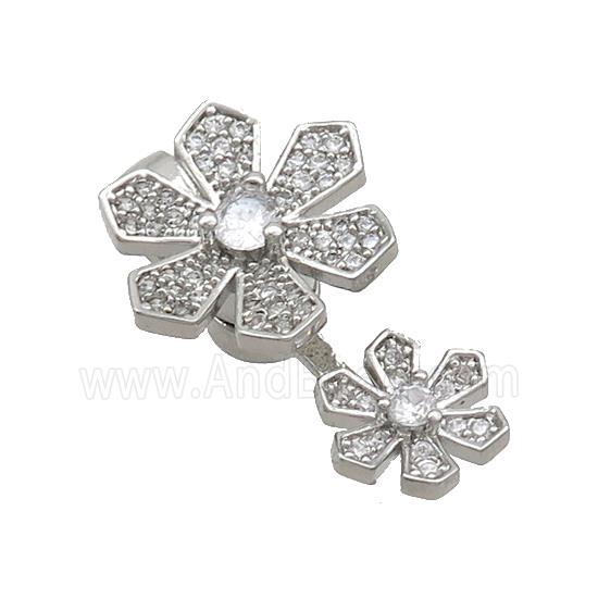 Copper Magnetic Clasp Pave Zircon Flower Platinum Plated