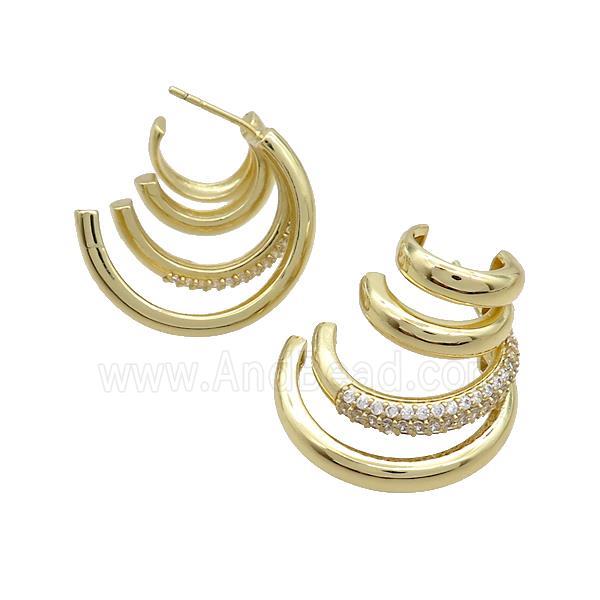 Copper Stud Earrings Pave Zircon Gold Plated