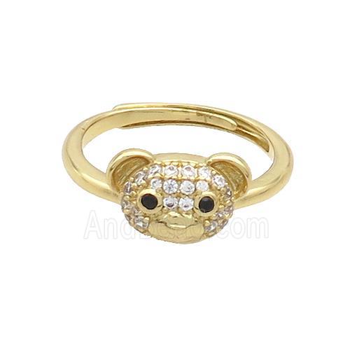 Copper Rings Pave Zircon Bear Adjustable Gold Plated