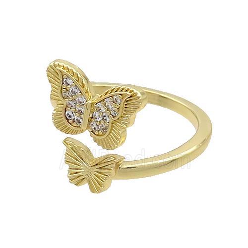 Copper Butterfly Rings Pave Zircon Gold Plated