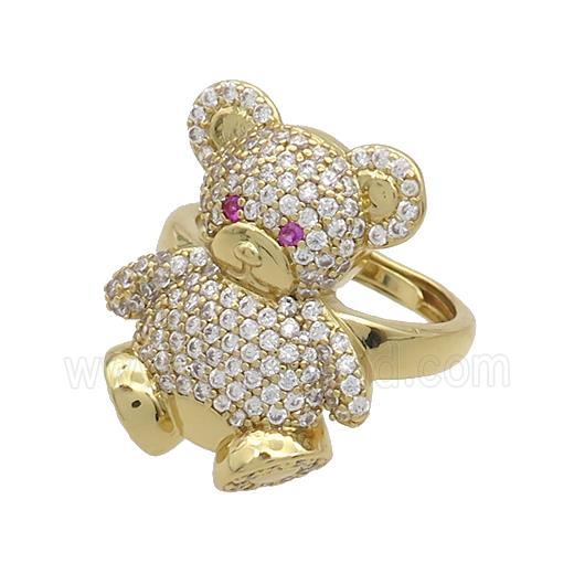 Copper Bear Rings Pave Zircon Adjustable Gold Plated