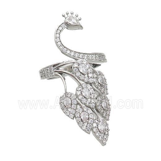 Copper Peacock Rings Pave Zircon Adjustable Platinum Plated