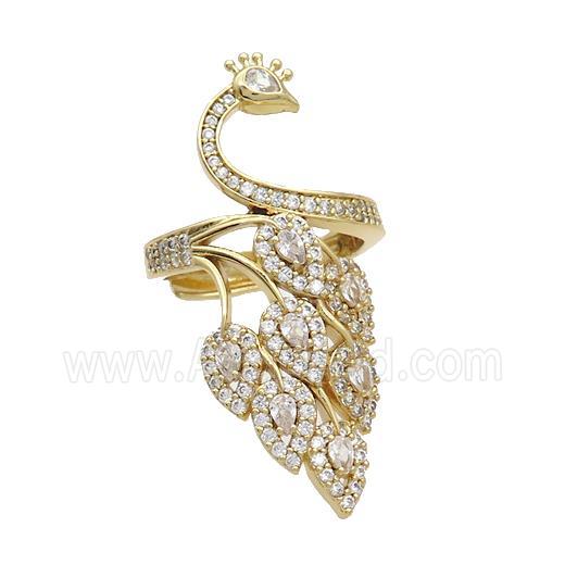 Copper Peacock Rings Pave Zircon Adjustable Gold Plated