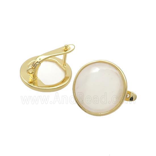 Copper Latchback Earrings Pave Shell Gold Plated