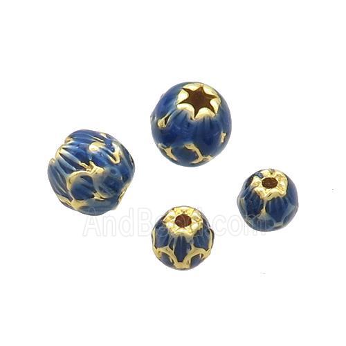 Copper Lotus Beads Blue Cloisonne Round Gold Plated