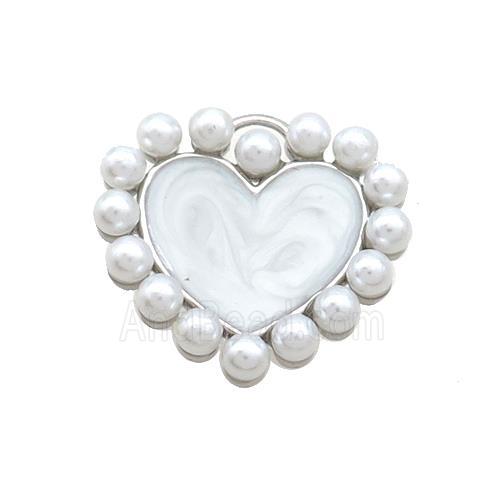 Copper Heart Pendant Pave Pearlized Resin Platinum Plated