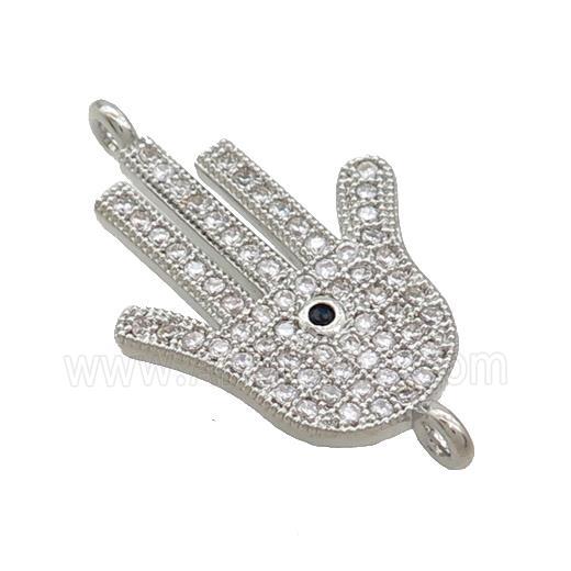 Copper Hamsahand Connector Pave Zircon Platinum Plated
