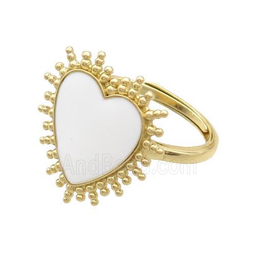 Copper Rings Heart White Enamel Adjustable Gold Plated