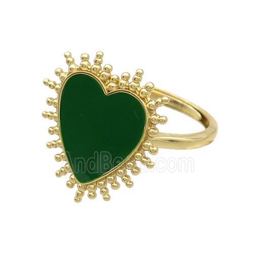 Copper Rings Heart Green Enamel Adjustable Gold Plated