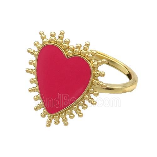 Copper Rings Heart Red Enamel Adjustable Gold Plated