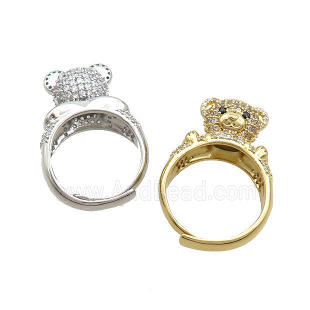 Copper Bear Rings Pave Zircon Adjustable Mixed