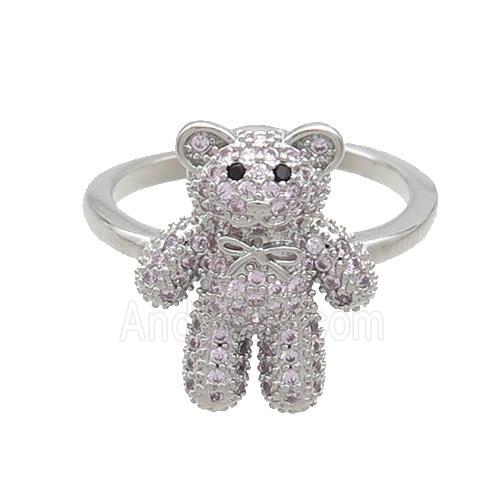 Copper Bear Rings Pave Pink Zircon Platinum Plated