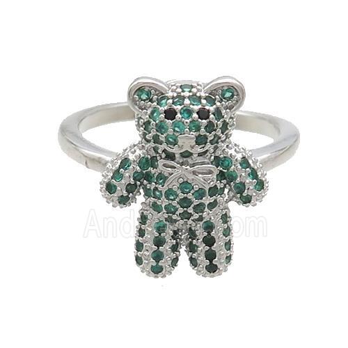 Copper Bear Rings Pave Green Zircon Platinum Plated