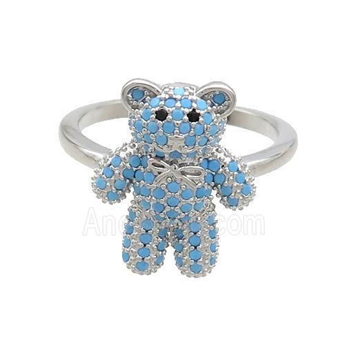 Copper Bear Rings Pave Turqblue Zircon Platinum Plated