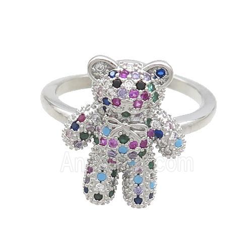 Copper Bear Rings Pave Multicolor Zircon Platinum Plated