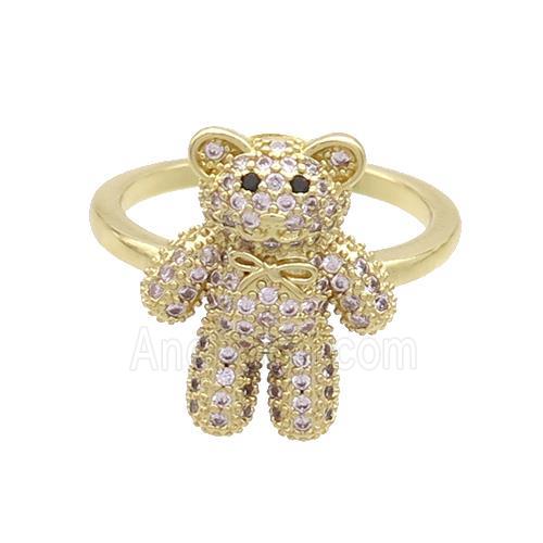 Copper Bear Rings Pave Pink Zircon Gold Plated