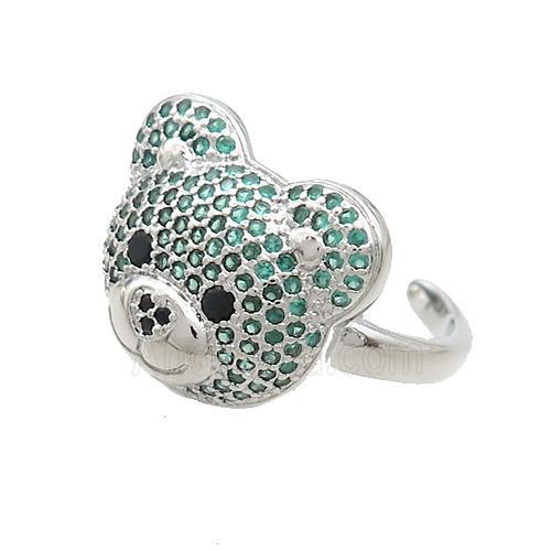 Copper Bear Rings Pave Green Zircon Platinum Plated