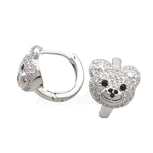 Copper Hoop Earring Pave Pink Zircon Bear Platinum Plated