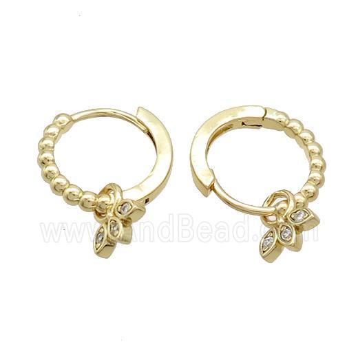 Copper Hoop Earring Pave Zircon Leaf Gold Plated
