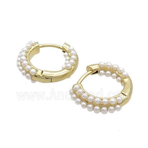 Copper Hoop Earring Pave Pearlized Resin Gold Plated